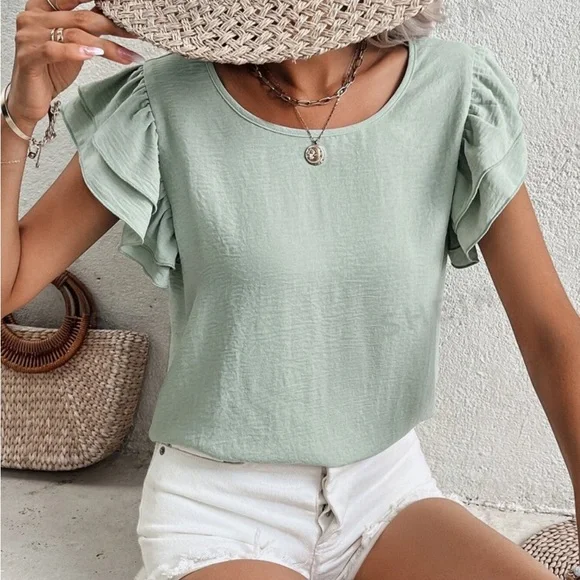 SHEIN Frenchy Solid Butterfly Sleeve Blouse - Picture 4 of 5